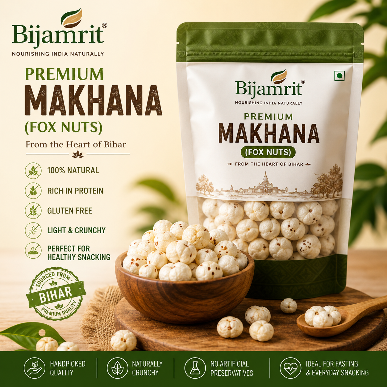 Bijamrit Premium Phool Makhana (Fox Nuts) | Healthy Roasted Snack | Bihar Special